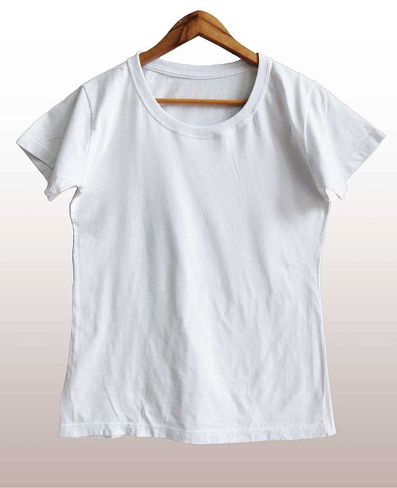 Camiseta Feminina Pré-Encolhida lisa Algodão Branca
