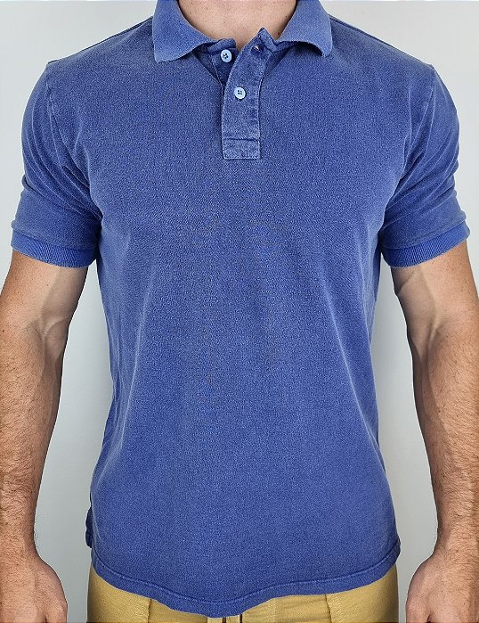 Camisa Polo Masculina Estonada Piquet Algodão Azul Royal