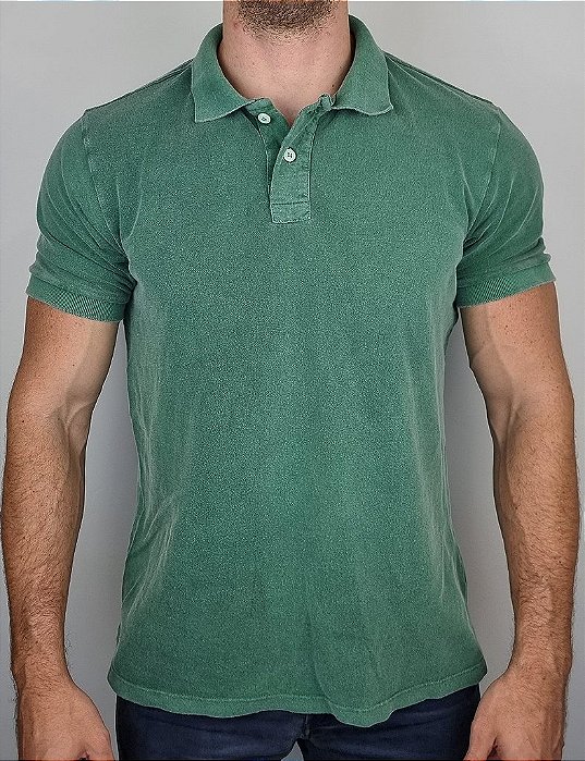 Camisa Polo Masculina Estonada Piquet Algodão Verde