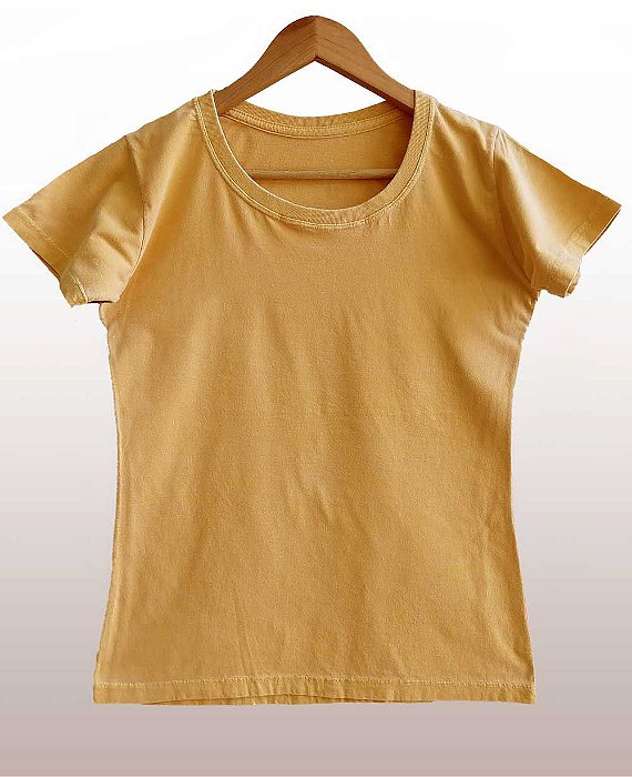 Camiseta Feminina Estonada lisa Algodão Mostarda