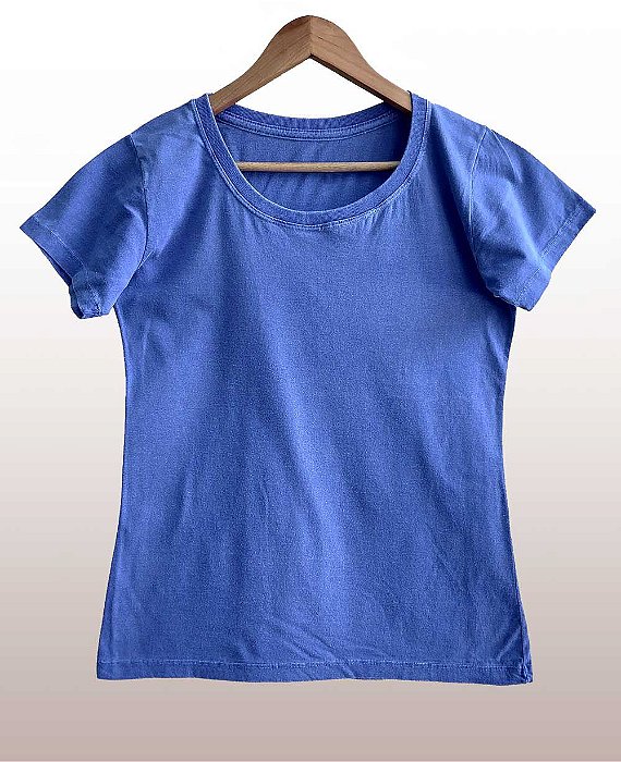 Camiseta Feminina Estonada lisa Algodão Azul Royal
