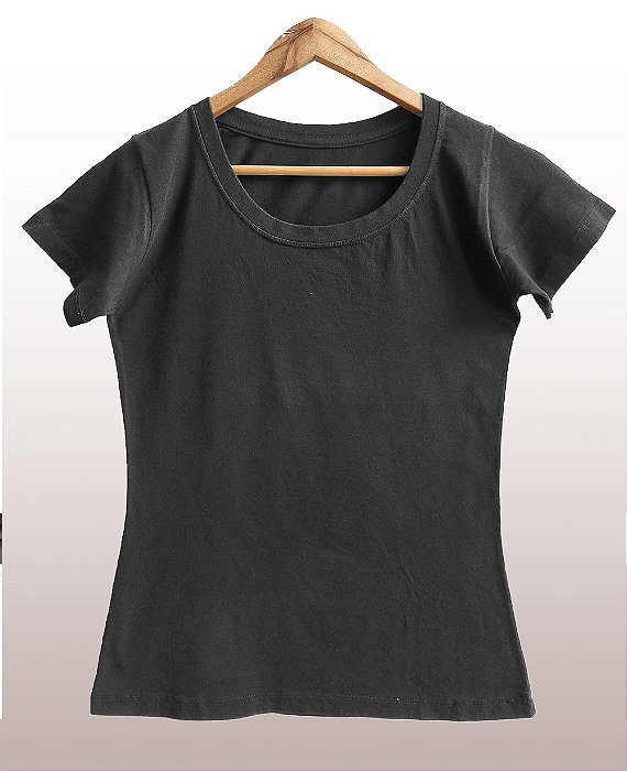 Camiseta Feminina Estonada lisa Algodão Preto Vintage