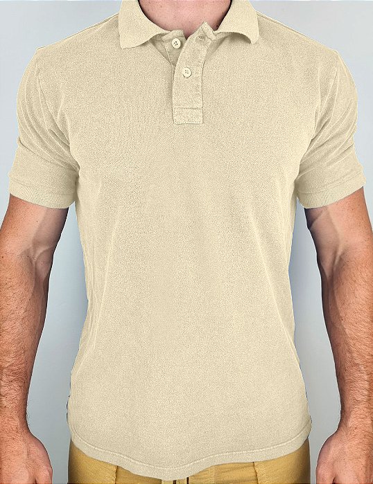 Camisa Polo Masculina Estonada Piquet Algodão Palha