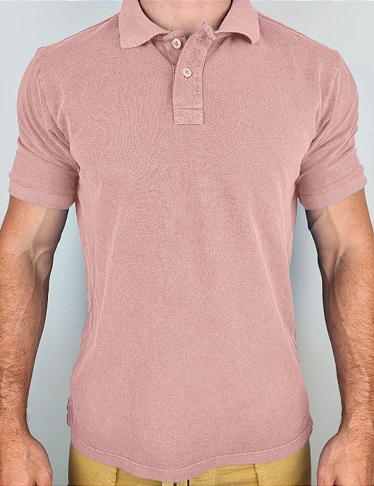 Camisa Polo Masculina Estonada Piquet Algodão Rosé