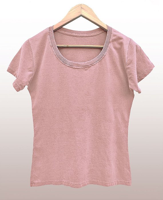 Camiseta Feminina Estonada lisa Algodão Rosé