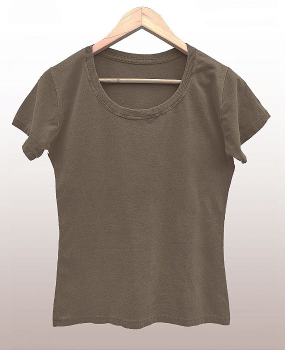 Camiseta Feminina Estonada lisa Algodão Marrom