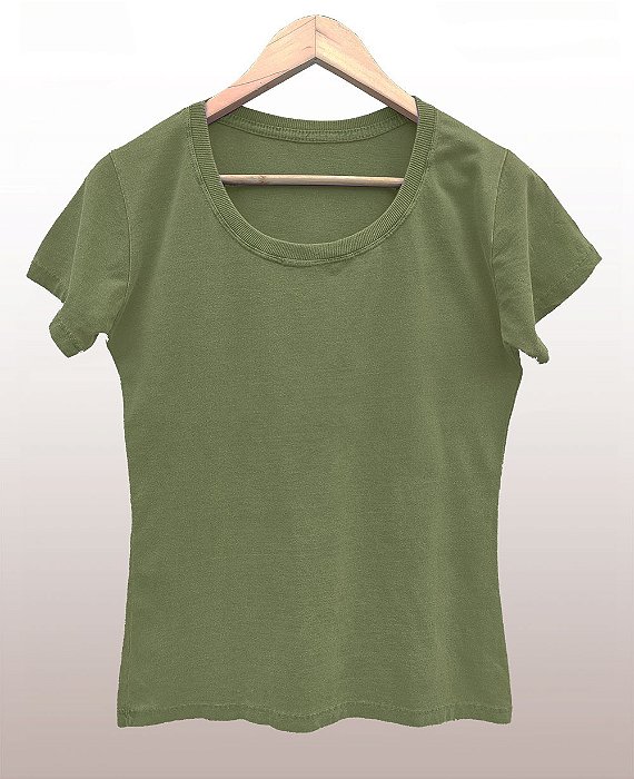 Camiseta Feminina Estonada lisa Algodão Oliva