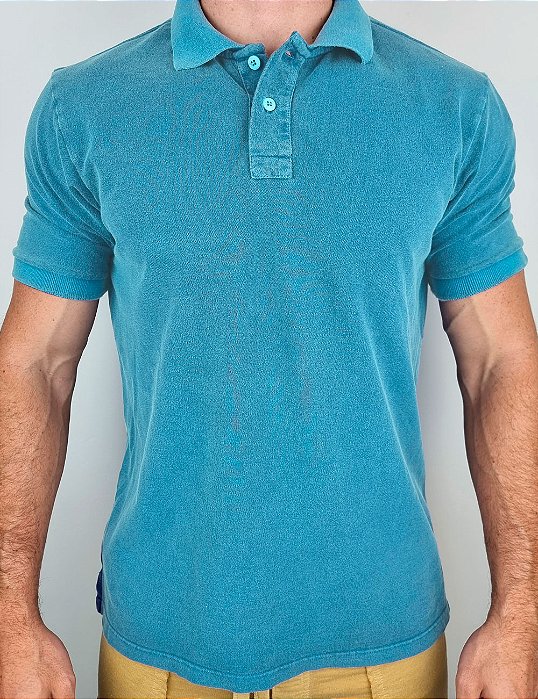 Camisa Polo Masculina Estonada Piquet Algodão Turquesa