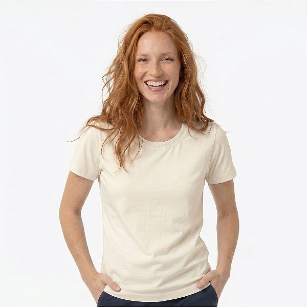 Camiseta Feminina Pré-Encolhida lisa Algodão Marfim