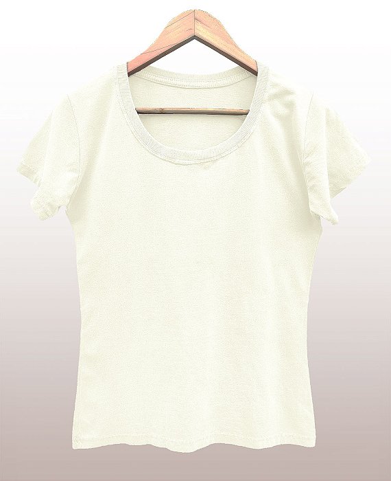 Camiseta Feminina Pré-Encolhida lisa Algodão Marfim