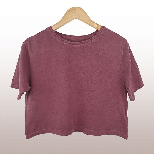 Cropped Camiseta Feminina Estonada Lisa Vinho