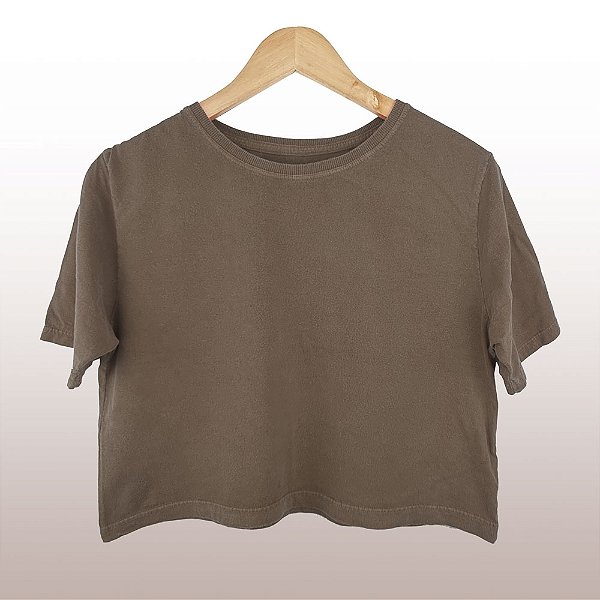 Cropped Camiseta Feminina Estonada Lisa Marrom