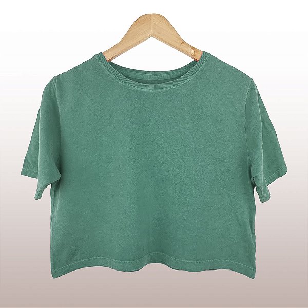 Cropped Camiseta Feminina Estonada Lisa Musgo