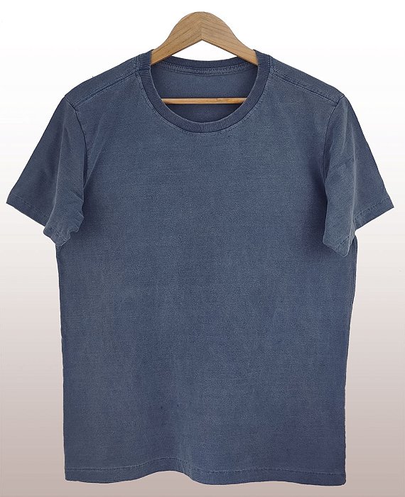 Camiseta Masculina Estonada Lisa Algodão Azul Jeans