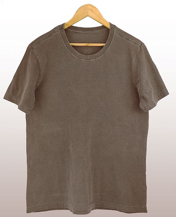 Camiseta Masculina Estonada Lisa Algodão Marrom