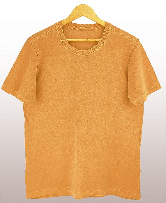 Camiseta Masculina Estonada Lisa Algodão Mostarda