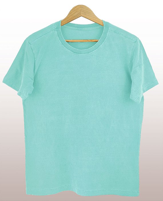 Camiseta Masculina Estonada Lisa Algodão Azul Celeste