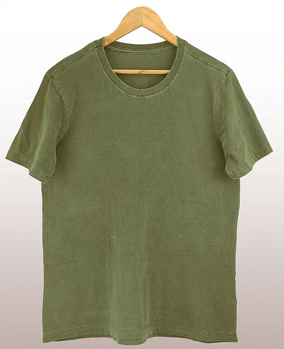 Camiseta Masculina Estonada Lisa Algodão Oliva