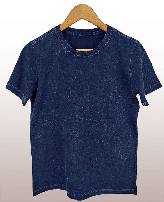 Camiseta Masculina Marmorizada Lisa Algodão Marinho