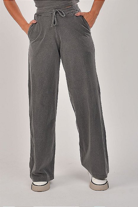Calça Feminina Pantalona Estonada M/Malha Chumbo