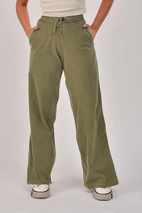 Calça Feminina Pantalona Estonada M/Malha Oliva