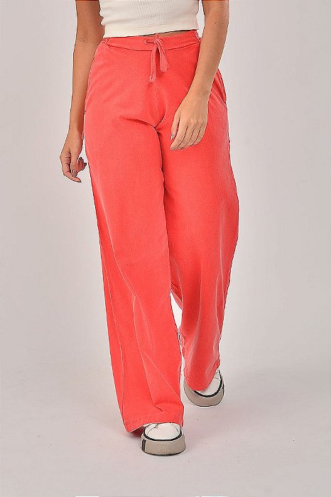 Calça Feminina Pantalona Estonada M/Malha Salmão