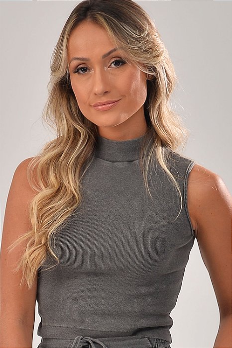 Cropped Gola Alta Feminina Ribana Estonada Chumbo