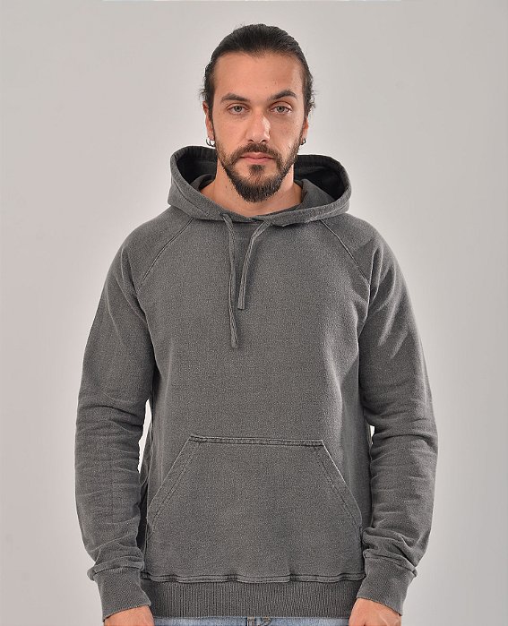 Blusa Masculina Capuz Moletom Estonado Algodão Chumbo