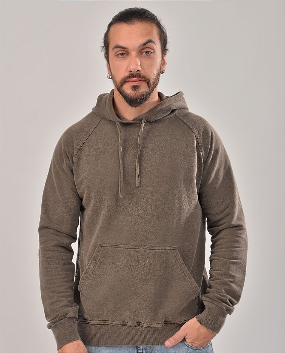 Blusa Masculina Capuz Moletom Estonado Algodão Marrom