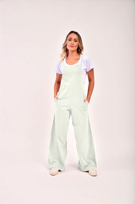 Jardineira Feminina Estonada M/Malha Algodão Off White