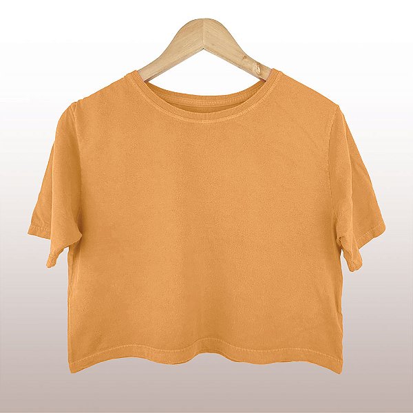 Cropped Camiseta Feminina Estonada Lisa Mostarda