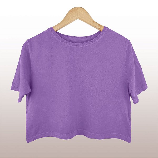 Cropped Camiseta Feminina Estonada Lisa Lilás