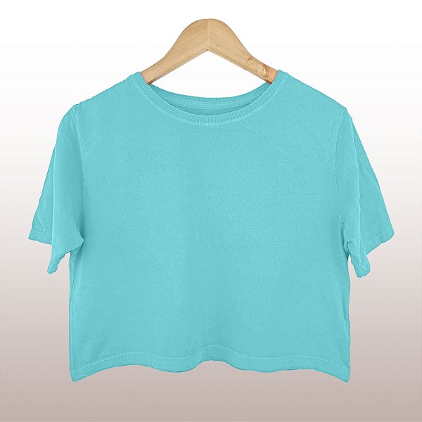 Cropped Camiseta Feminina Estonada Lisa Azul Celeste