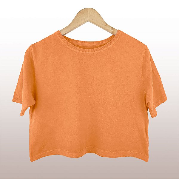 Cropped Camiseta Feminina Estonada Lisa Laranja