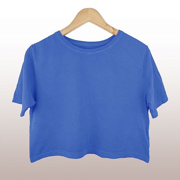 Cropped Camiseta Feminina Estonada Lisa Azul Royal