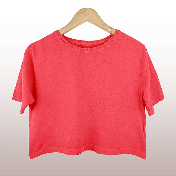 Cropped Camiseta Feminina Estonada Lisa Salmão