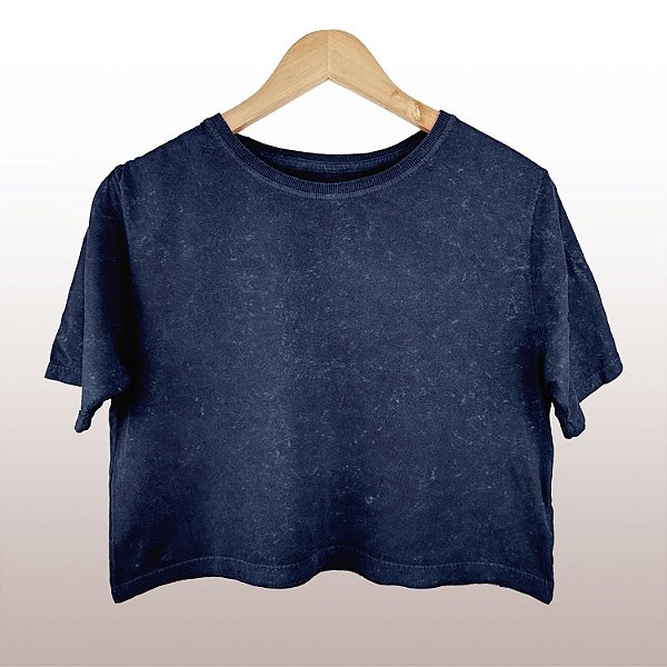 Cropped Camiseta Feminina Marmorizada Malha Marinho