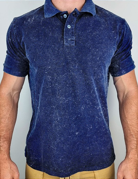 Camisa Polo Masculina Marmorizada Piquet Marinho