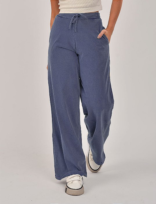 Calça Feminina Pantalona Estonada M/Malha Azul Jeans