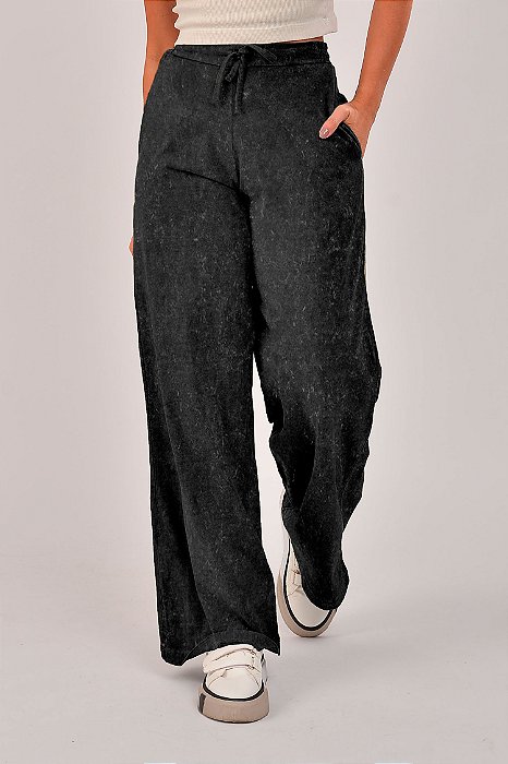 Calça Feminina Pantalona Marmorizada M/Malha Preta