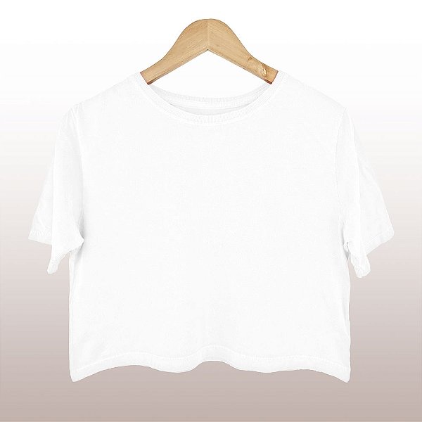 Cropped Camiseta Feminina Pré-Encolhida Lisa Branca