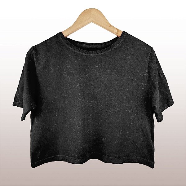 Cropped Camiseta Feminina Marmorizada Malha Preta