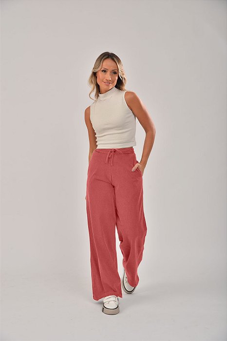 Calça Feminina Pantalona Estonada M/Malha Goiaba