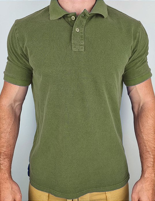 Camisa Polo Masculina Estonada Piquet Algodão Oliva