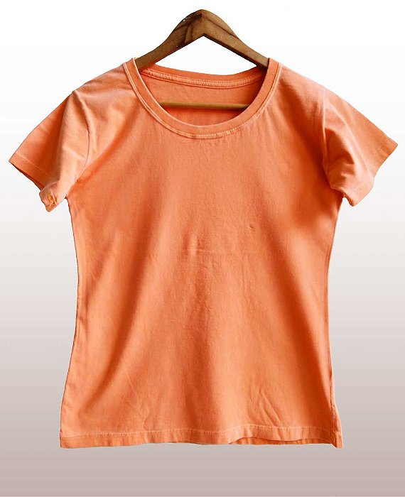 Camiseta Feminina Estonada lisa Algodão Laranja