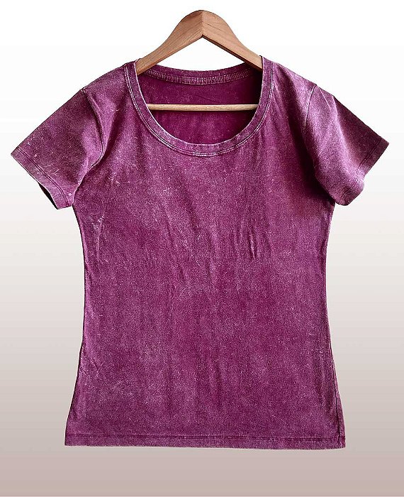 Camiseta Feminina Marmorizada lisa Algodão Vinho