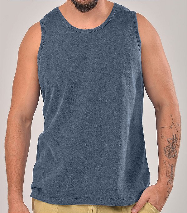 Regata Masculina Estonada lisa Algodão Azul Jeans