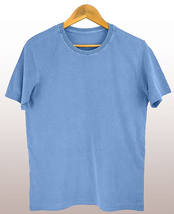 Camiseta Masculina Estonada Lisa Algodão Azul Maya