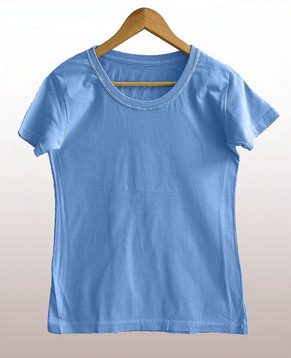 Camiseta Feminina Estonada lisa Algodão Azul Maya