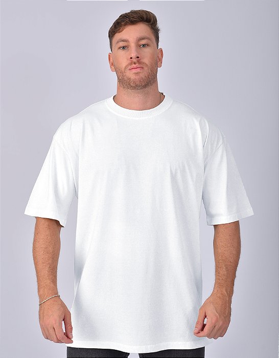 Camiseta Oversized Masculina Pré-Encolhida Malha Branca